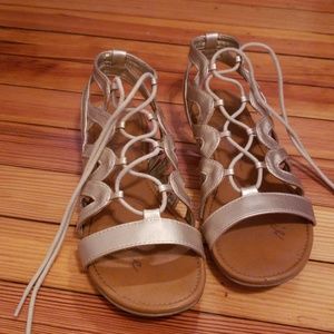 Gold metallic lace up sandals